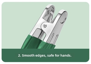 Close-up of a stainless steel laundry clip featuring smooth burr-free edges for safe drying
