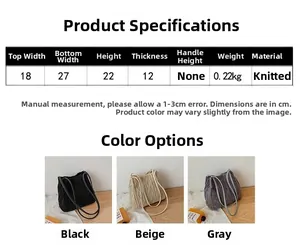 Detailed size chart and dimensions for the minimalist knitted crossbody bag for women