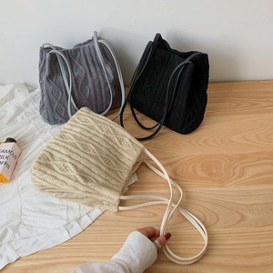Women Casual Cable Knit Shoulder Bag Versatile Soft Knit Tote Bag Solid Color Fashion Square Underarm Handbag For Daily Shopping