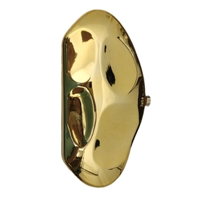 Elegant gold pebble-shaped metallic clutch bag with a mirror finish and cylinder clasp