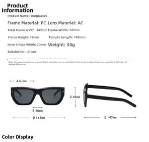 Detailed size specifications for polygon sunglasses showing 143mm width and 48mm height