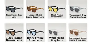 Detailed view of polygon sunglasses in eight trendy color frames and lens combinations