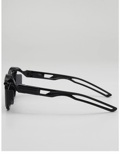 Detail view of model 3827 black sports sunglasses with hollow temple design and glossy finish