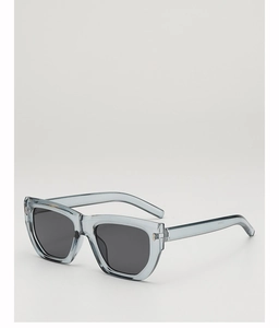 Detail of stylish square light blue transparent frames and dark grey sunglasses lenses