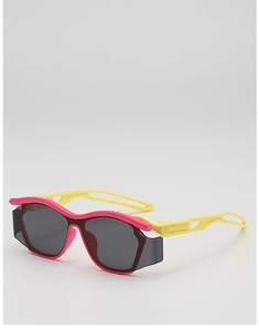 Detail of neon yellow and pink kids sports sunglasses with side glare shielding