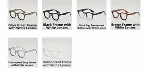 Detail view of lightweight vintage eyewear frames shown in six assorted matte and clear colors