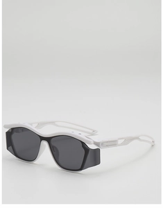 Detailed side view of white aerodynamic frame with hollow temple on sports sunglasses