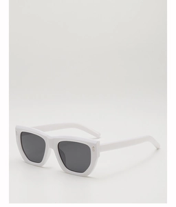 Detail of stylish white thick-frame sunglasses with dark lenses and silver metal studs