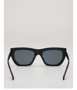 Rear view of stylish polygonal black sunglasses showing inner frame structure and lenses