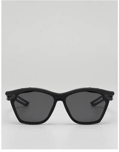 Flat lay of black oversized square frame sunglasses with dark gray lenses for children