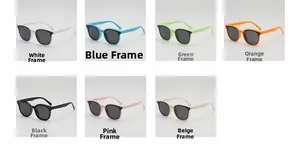 Détails de lunettes de soleil UV400 pour enfants en blanc bleu vert orange et rose
