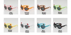 Detailed grid view of children's cartoon devil horn sunglasses in eight vibrant colors