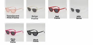 Foldable kids cat-eye sunglasses in transparent pink, beige, red, white, magenta and black