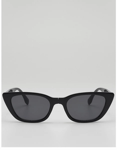 Detail view of foldable black cat-eye sunglasses for kids with UV protection lenses