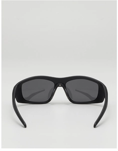 Rear view of matte black kids sports sunglasses showing secure wrap-around frame design