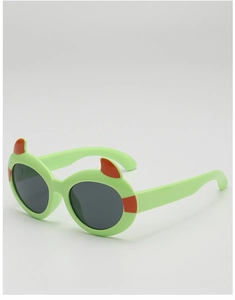 Detail of green devil horn sunglasses for kids with grey round lenses for Halloween