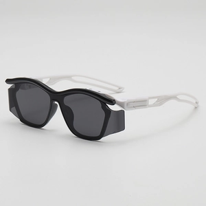 Kids sports sunglasses with black frame and white hollow temples for cycling and running