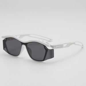 Kids sports sunglasses with white frames and grey lenses for cycling and hiking
