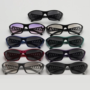 Detailed grid showing nine color variants of Y2K futuristic wrap-around sports sunglasses