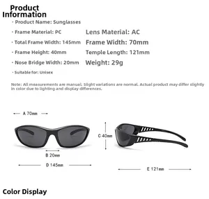 Detailed dimension chart showing 145mm width and 40mm height for Y2K black sunglasses