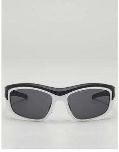 Front view of futuristic black and white contrast frame sports sunglasses for kids