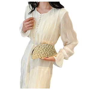 Elegant gold quilted crossbody bag with hammer pattern texture for women party wear