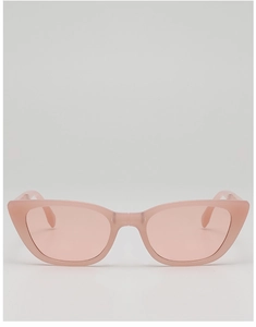 Detailed front view of pink cat-eye sunglasses for kids with high-quality plastic frames