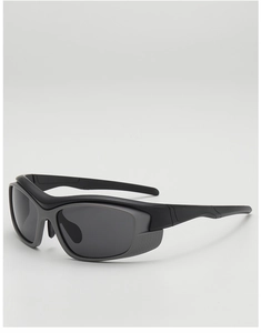 Close-up of futuristic kids cycling sunglasses with two-tone frame and grey lenses