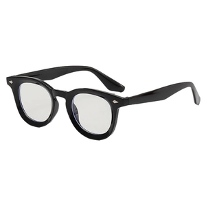 Retro black round spectacles with silver diamond rivets on a clean white background