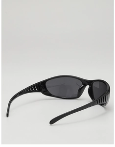 Detailed close-up of Y2K wraparound sunglasses showing inner temple and WF1377 model code