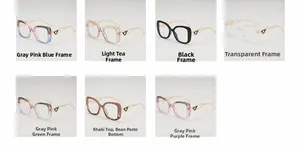 Close-up of stylish oversized metal glasses frames in seven diverse color gradients