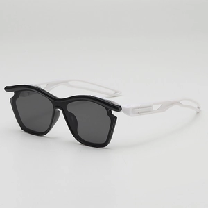 Outdoor sports kids sunglasses in black and white with geometric hollow-out temples