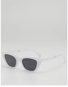 Detail view of foldable cat-eye children's sunglasses with translucent white frames