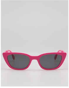 Front view of hot pink cat-eye foldable sunglasses for kids with dark polarized lenses