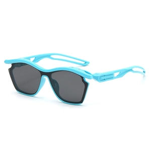 Kids sports sunglasses with blue frame and UV protection for outdoor cycling and running