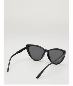 Detail view of black cat eye sunglasses showing the CYS005 model marking on inner temple