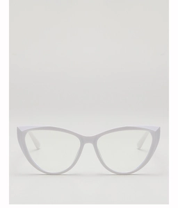 Front close-up of white cat eye sunglasses with high-quality resin frame and clear lenses
