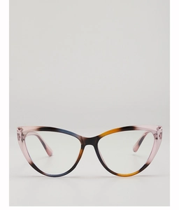 Close-up of cat-eye frames with tortoiseshell pattern and pink gradient acetate finish