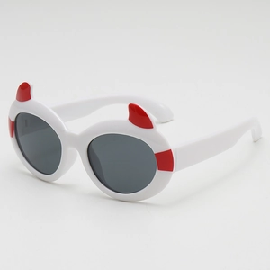Kids funny cartoon devil sunglasses with white frame and red horn decorations