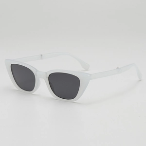 Foldable cat-eye kids sunglasses with white matte frame and UV protection lenses