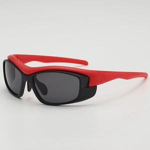 Kids futuristic cycling sunglasses with red and black frame for outdoor sports activities