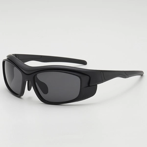 Black futuristic kids sports sunglasses with wide wrap-around frame for outdoor cycling
