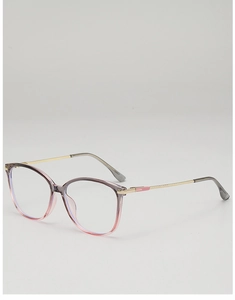 Detail showing gradient resin frame and slim golden metal temples on fashion eyeglasses