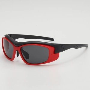 Kids futuristic sports cycling sunglasses with red and black frame for outdoor riding