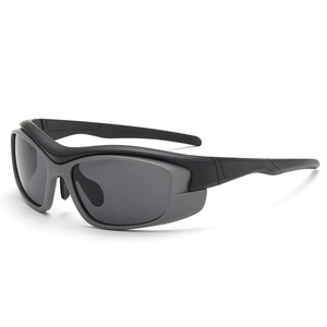 Kids futuristic cycling sunglasses with dark grey wrap frames and honeycomb side shields