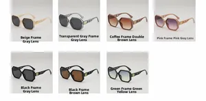 Detail of fashion polygon sunglasses with hollow metal letter B logo on temples