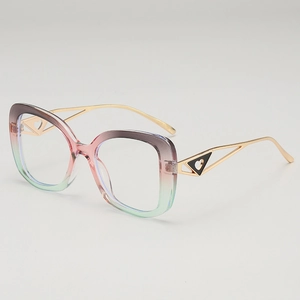 Fashionable oversized gradient purple and green metal frame glasses with heart-shaped temples