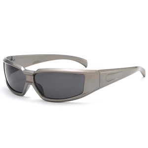 Futuristic Y2K pink futuristic sports sunglasses with metallic grey frames and sleek lenses