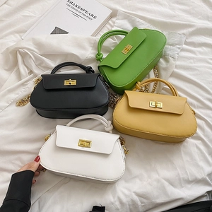 Women Shoulder Bag PU Leather Knotted Handle Gold Chain Strap Flap Metal Lock Square Crossbody Handbag Fashion Trendy Bag