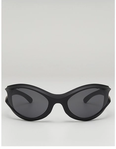 Front view of matte black Y2K punk sunglasses with a sleek aerodynamic wrap-around frame